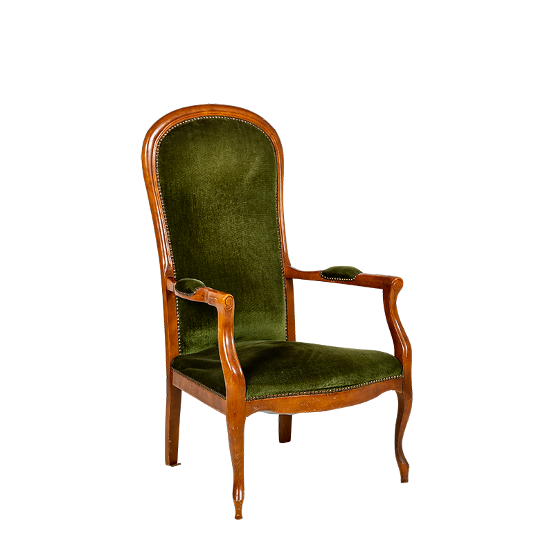 Sillón bohemio azul/verde vintage para alquilar