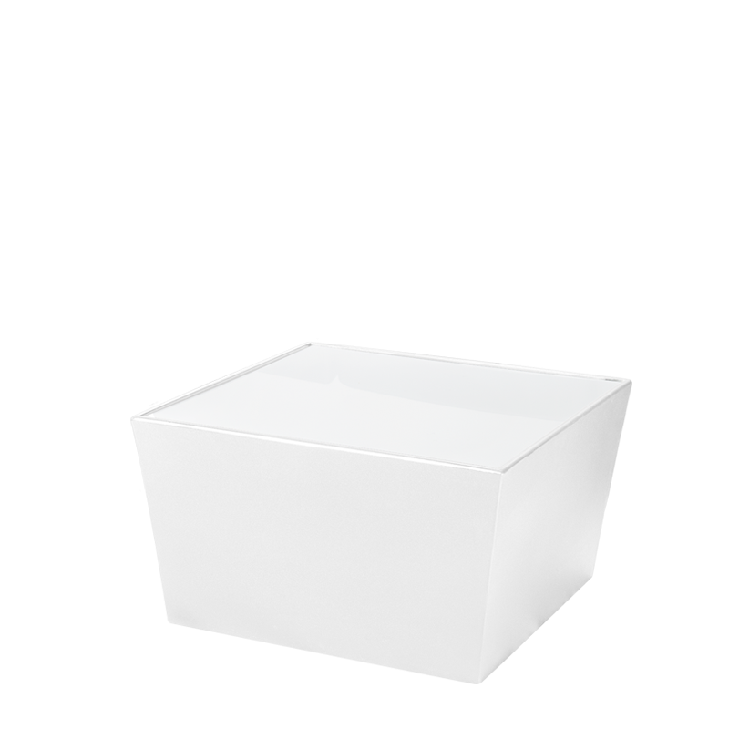 Mesa baja Cono blanca con sobre acrílico blanco para alquilar