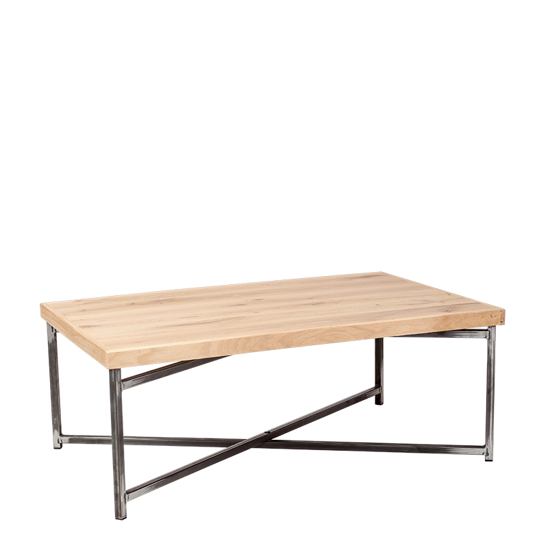 Mesa baja cruzada acero 64 x 101 cm Alt 35 cm para alquilar