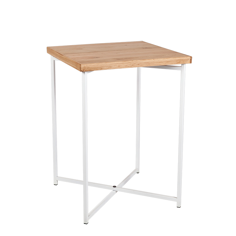 Mesa cóctel alta cruzada blanca 65 x 65 cm 90 cm para alquilar