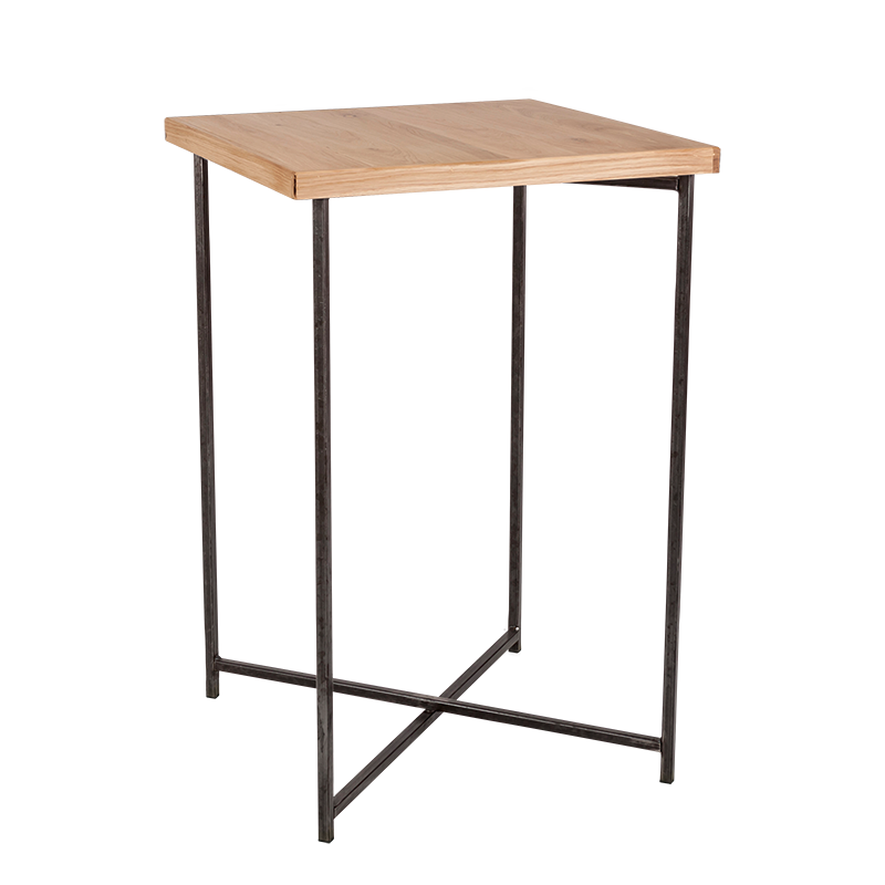 Mesa cóctel alta cruzada acero 65 x 65 cm 110 cm para alquilar