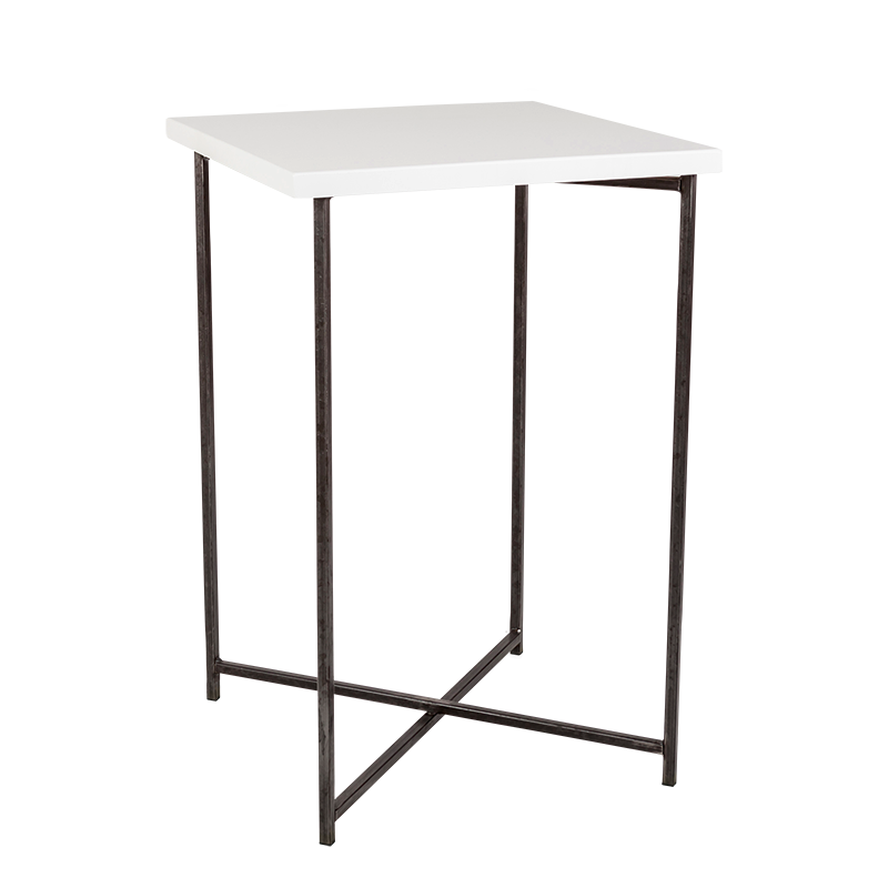 Mesa cóctel alta cruzada acero 65 x 65 cm 100 cm para alquilar