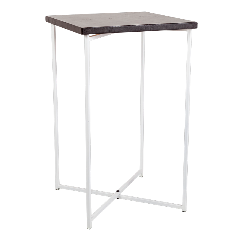 Mesa cóctel alta cruzada blanca 65 x 65 cm 110 cm para alquilar